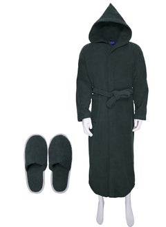 Buy Soft cotton unisex bathrobe with a pocket and a waist belt with a distinctive slipper in an elegant design, gray color, multiple sizes in Saudi Arabia