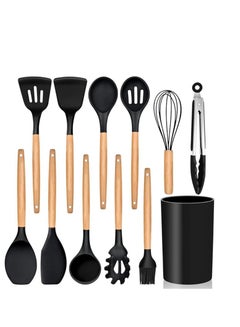 اشتري Silicone kitchen distribution set with a heat-resistant, non-stick wooden handle, 12 pieces في مصر
