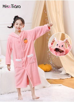 Buy Girls Hooded Bathrobe Soft Coral Fleece Robe Fashionable Kids Pajamas Pink in UAE