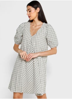 Buy Checked Puff Sleeve Dress in UAE