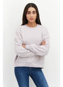 اشتري Women Crew Neck Plain Long Sleeve Fleece Sweatshirt, Lavender في السعودية