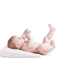 اشتري Crib Wedge for Baby Nursing Memory Foam Baby Sleeping Wedge Pillow Infant Sleep Pillow with Removal Waterproof Cotton Cover (White) في الامارات