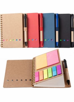 اشتري Spiral Notebooks for Note Taking 4 Packs Small with Pen in Holder and Sticky Notes, Page Marker Colored Index Tabs Flags (4 Colors Black/Red/Brown/Blue Packs) في الامارات