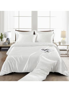 Buy 4 Pieces Queen Size Satin Luxury Silky Bedding Duvet Cover Set Skin-friendly And Comfortable, Soft And Smooth For Bedroom And Living Room 200x230 cm in UAE