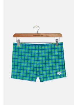 Buy Men Windowpane Pattern Swim Trunks, Turquoise and Black in Saudi Arabia