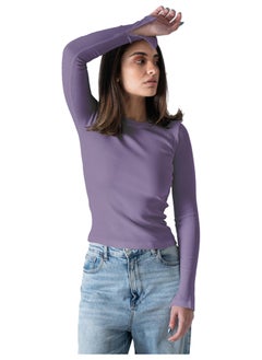 Buy Okoye Dark Lavender Ribbed Top With Bracelet Slit in Egypt