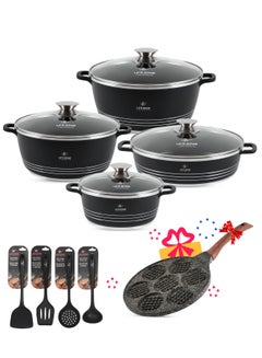 Buy Non Stick Cookware Sets - Kitchen Cooking Set Pots and Pans 13-Piece Ceramic Cookware Set Include 20/24/28cm Stock Pots, 28cm Shallow Pot, Speciality Pan and Silicone Utensils (Black) in UAE