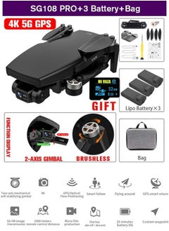 Buy Black  SG108 PRO RC Drone 4K FPV 5G WiFi GPS Brushless Motor 3 Batteries with 32GB Memory Card in UAE