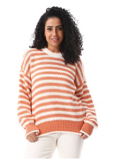 اشتري Slip On Striped Knitted Pullover_Orange & White في مصر