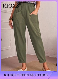 Buy Women Casual Pant Regular Fit Basic Trousers With Front Pockets For Work And Daily in UAE