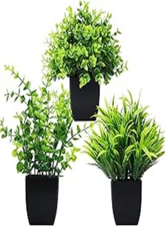 اشتري GREENTIME Artificial Potted Plants Set of 3 Mini Fake Plants,3 Pack Small Eucalyptus Potted Plants,Wheat Grass Faux Plant in Black Pot for Home Office Desk,Bathroom Shelf,Bedroom Indoor Decorations. في مصر