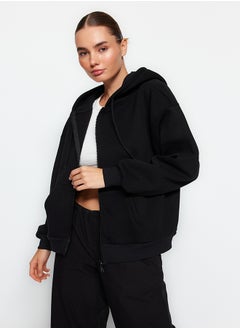 Buy Black Oversize/Comfortable Fit Basic Hooded Knitted Sweatshirt with Fleece Inside TWOAW24SW00188. in Egypt