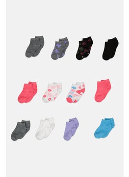 اشتري Kids Girl 12 Pairs Graphic Print Ankle Socks, Grey Combo في الامارات