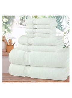 Buy Comfy 8 Pc Highly Absorbent Hotel Quality Combed Cotton White 600Gsm Towel Set in UAE