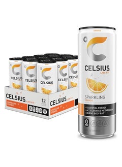 اشتري CELSIUS Sparkling Orange Fitness Drink, Zero Sugar, 12oz. Slim Can (Pack of 12) في الامارات