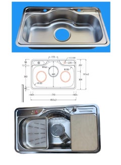 Buy Kitchen sink, 85 x 50 cm, with drain, cutter, and strainer in Egypt