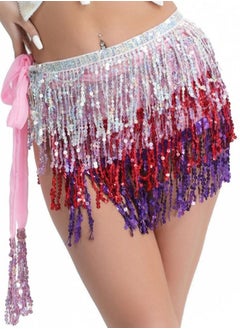 اشتري Sequin Fringe Waist Chain Skirt Sparkly Belly Dance Tassel Waist Wrap Belt Skirts Party Rave Costume Multicolor في السعودية