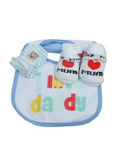 Buy Blue And White Baby Bib And Mittens Set (0 6 Months) in Saudi Arabia