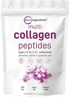 Buy Multi Collagen Peptides Powder, 1 Pound 16 Ounce - Type I,Ii,Iii,V,X With Biotin 10,000Mcg, Hyaluronic Acid, Vitamin C - Unflavored - Keto And Paleo Friendly, Easy Dissolve, Non-Gmo in UAE