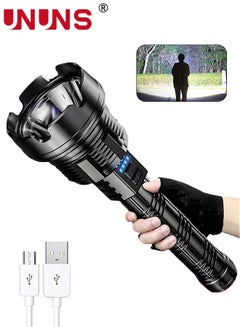 Buy USB Rechargeable Led Flashlight, 50000 Lumens Super Bright High Lumens, 3 Modes, IPX6 Waterproof, Tactical Flash Light in UAE
