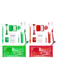 اشتري Portable Orthodontic Oral Care Kit for Braces -2 Orthodontic Care Set - Dental Braces Kit, Interdental Brush Dental Wax Dental Floss Toothbrush Cleaning Kit (Green & Red) في الامارات