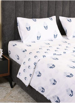 Buy Mughal Super King Duvet Cover Set, White & Navy – 260x240 cm, 225 TC in UAE