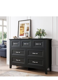 Buy LINSY HOME  -  Wood Dresser Closet With 7 Drawers , Dressers Organizer for Bed Room Living Room, Kids Room, Nursery, Hallway, Black Color, size 120L*39.8W*86.7H cm in UAE