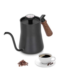 اشتري Coffee Kettle With Thermometer Pour Over Drip Kettle Stainless Steel Coffee Solid Wood Handle Narrow Mouth 800ML في السعودية