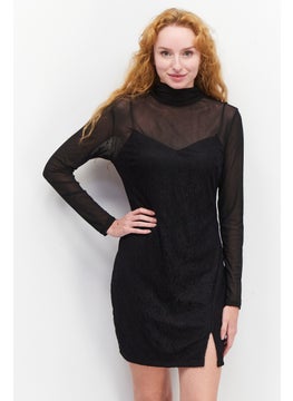 Buy Women Long Sleeve Textured Mini Dress, Black in Saudi Arabia