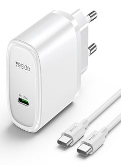 Buy Yesido YC57C PD 20W USB-C / Type-C Port Quick Charger with Type-C to Type-C Cable, EU Plug in Egypt