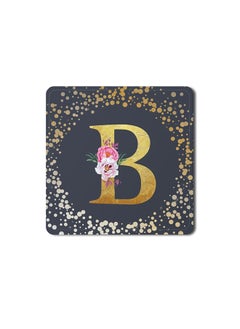 اشتري Designer Leather Coasters Mat for Beverage Drinks- Custom Monogram Initial Letter Floral Pattern Alphabet - B (Grey) في الامارات