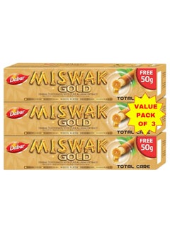 Buy Miswak Gold Total Care Toothpaste & Toothbrush 3x170g | Formulated With Pure Extracts Of Al Arak | For Healthy Gums & Strong Teeth in UAE