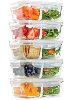 Buy Fresh Divided Glass Containers 5Pack Two Compartments Set Of 5 Containers With Locking Lids Glass Storage Meal Prep Containers With Airtight Seal 27 Oz. in Saudi Arabia