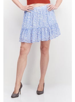 Buy Women Petite Floral Tiered Mini Skirts, Disty Blue in UAE