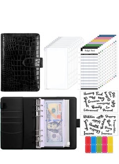 اشتري Budget Binder with 8pcs Cash Envelopes for Budgeting, Crocodile Pattern A6 Binder with 2Pcs Label Stickers and 12Pcs Expense Trackers Money Organizer for Cash for Saving Binder(Black) في الامارات