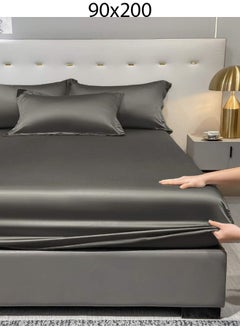 Buy Silk Satin Single Fitted Bed Sheet Grey 90 x 200 cm without pillow cover in Saudi Arabia