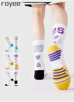 Buy 3 Pairs of Men's Basketball Cotton Socks,  Thickened Long Tube Socks, Comfortable and Breathable, Odor Proof, Anti Slip, Antibacterial, and Sweat Absorbing in UAE