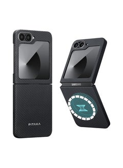 اشتري pitaka for Z Flip 6 Case, Slim & Light Magnetic Galaxy Z Flip 6 Case with a Case-Less Touch Feeling, 600D Aramid Fiber Made MagEZ Case 5 - Black/Grey(Twill) في الامارات