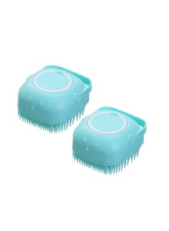 Buy Set of 2 Silicone Massage Bath Brush Pet Bath Brush with 8ML Capacity Dispenser-Blue in UAE