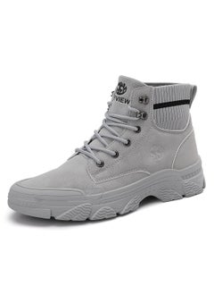 Buy Boots Men's High Top Ankle Boots Anti-Slip Outdoor Hiking Fashionable Work Shoes Grey in UAE