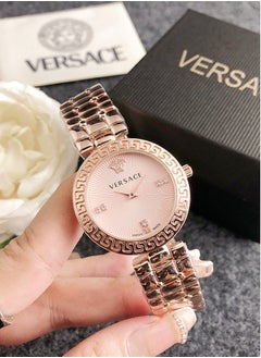 Buy Versace Women's Cubic Zirconia Classic Fashion Versatile Round Quartz Watch with Rose Gold Stainless Steel Strap Pink dial 33mm Gift in UAE