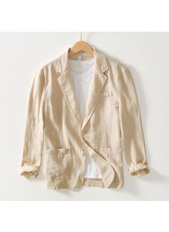 Buy L988 Casual Cotton Linen Blazer for Men Khaki in Saudi Arabia