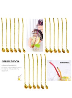 Buy ARTC 18pcs Stainless Steel Reusable Tea Spoon Straw Gold in UAE