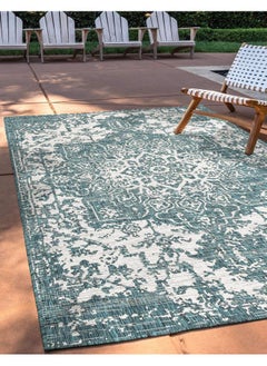 Buy Outdoor Collection Area Rug Dubai (3' 3' X 5' 3' Rectangle Teal/ Ivory) in UAE