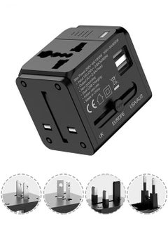 Buy Worldwide Universal Travel Adapter Plug Converter Charger Outlet with 2.4A Dual USB-A,1500W Multifunctional International Power Adapter Wall Charger with Child Safety Door,Global AC Outlet,Black in Saudi Arabia