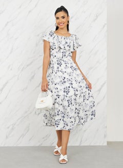 Buy Floral Print Ruffle Layer Midi Dress in Saudi Arabia