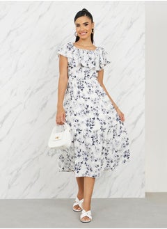 اشتري Floral Print Ruffle Layer Midi Dress في السعودية