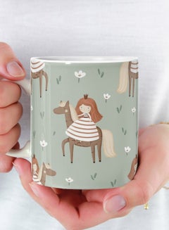 Buy Girl with Horse Printed Ceramic Mug for Tea and Coffee with Handle Multi Color 11Oz in Saudi Arabia
