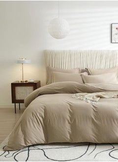 Buy Single Size 4 pieces Bedding Set, Washable Cotton, Plain Beige Color in UAE