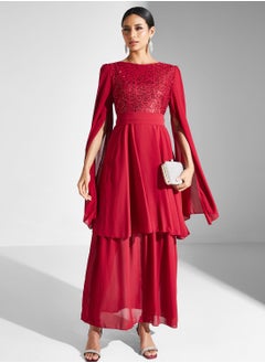 Buy Layered Dress With Slit Sleeves in UAE